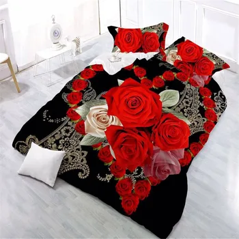 

Gorgeous 3d rose king size romantic comforter bedding set Coverlets pillow cases Wedding decoration Textiles wolf Home decor