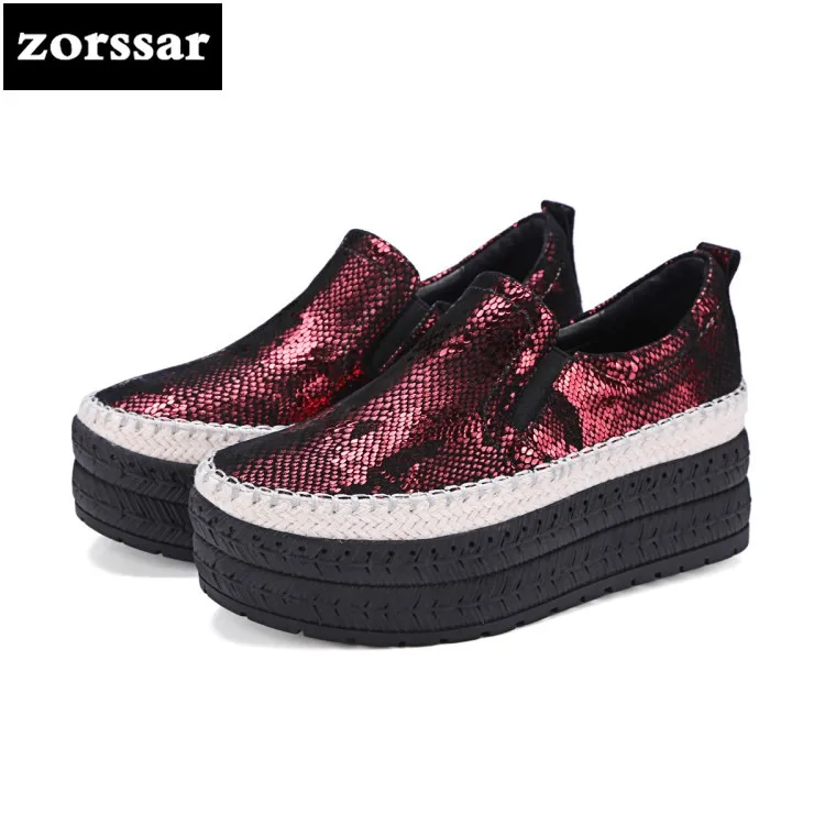 

{Zorssar} 2018 women flats shoes platform sneakers shoes Genuine Leather casual shoes slip on flat Loafers women Creepers shoes