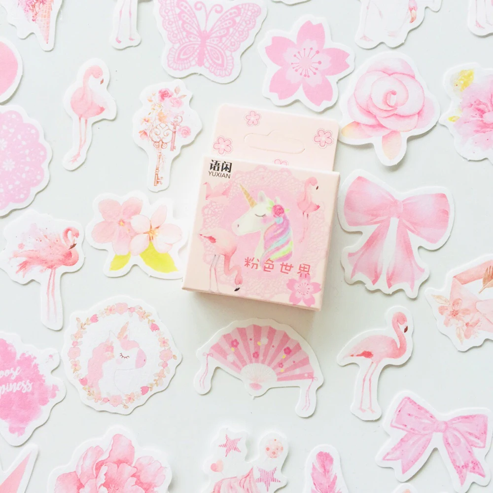 

1 Box Sakura Pink Unicorn Flamingo DIY Decorative Stickers Phone Bottle Decor Label Stickers