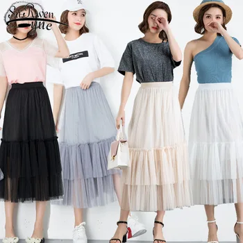 

Skirts Women 2019 Summer/Autumn High Waist Skirt Polyester Casual Pleated Ankle-Length Skirt Empire Women Skirt 5175 50