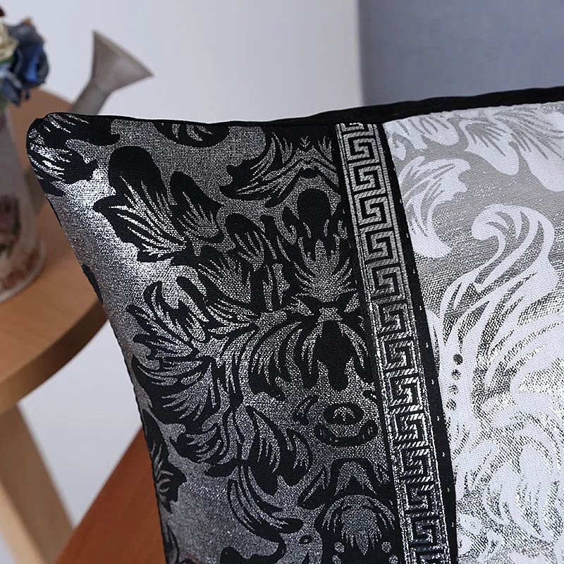 Винтажная черная серебряная Цветочная подушка, чехол для подушки, чехол для автомобиля, дивана, декоративный чехол для подушки, декоративная наволочка для дома