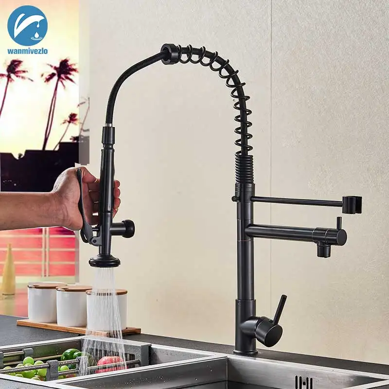 

Black Spring Pull Down Kitchen Faucet Handheld Shower Kitchen Mixer Crane 360 Rotation Kitchen Faucets Deck Mounted Mixer Tap