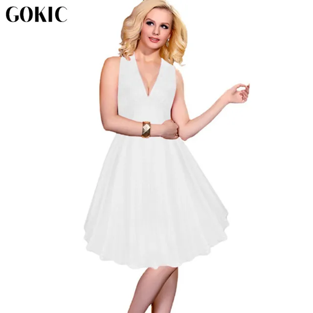 Gokic 2017 New 50 S Vintage Marilyn Monroe Style V Neck Halter Tutu Gokic 2017 New 50 S Vintage Marilyn Monroe Style V Neck Halter Tutu Dresses Women Retro