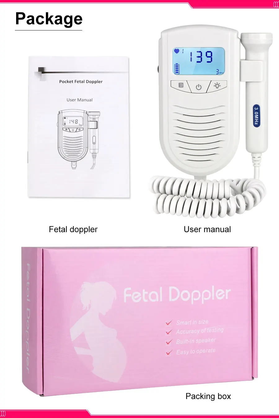 Перемычка, дизайн, фетальный допплер, детский монитор сердцебиения, для домашнего здоровья, большая ЖК-подсветка, CE FDA, одобрено, 3 м, зонд, JPD-100S6II