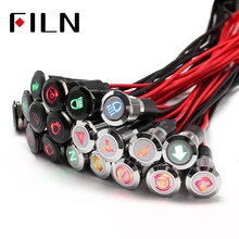 12mm lampada impermeabile FILN 12V LED Car Boat LED avviso cruscotto luci di segnalazione strumento luce pilota nero cromato finito