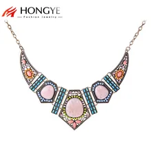 Large Resin Flower Geometric Pendants Necklaces Statement Vintage Gold Color Colorful Blue Beads Choker Necklace for