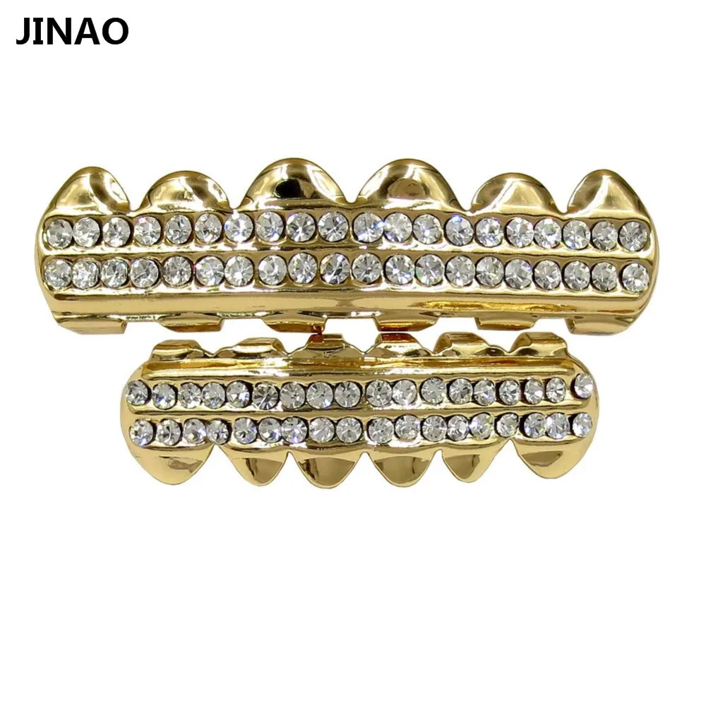 Коронки зубные JINAO Позолоченные 2 ряда сверкающие накладки на верхние и нижние