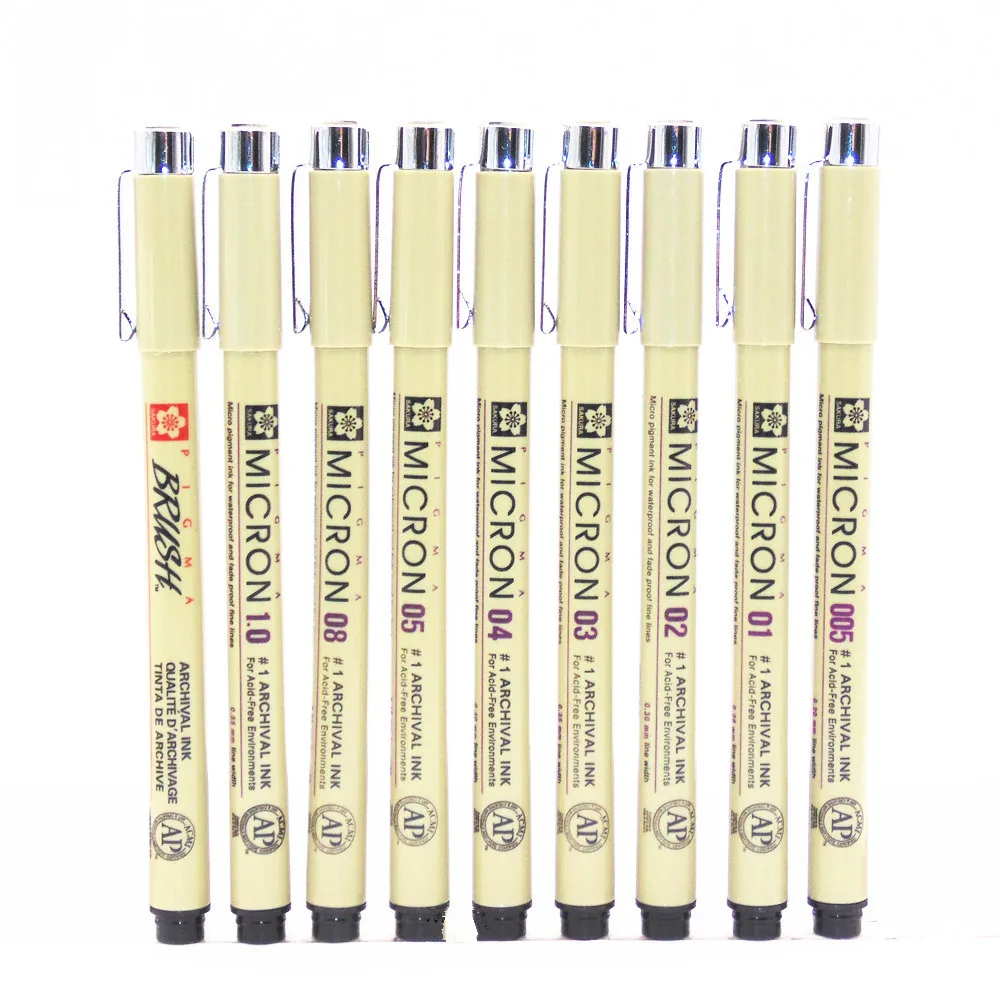 

9pcs Sakura Pigma Micron Neelde Soft Brush Drawing Pen 005 01 02 03 04 05 08 1.0 Brush Art Supplies pen