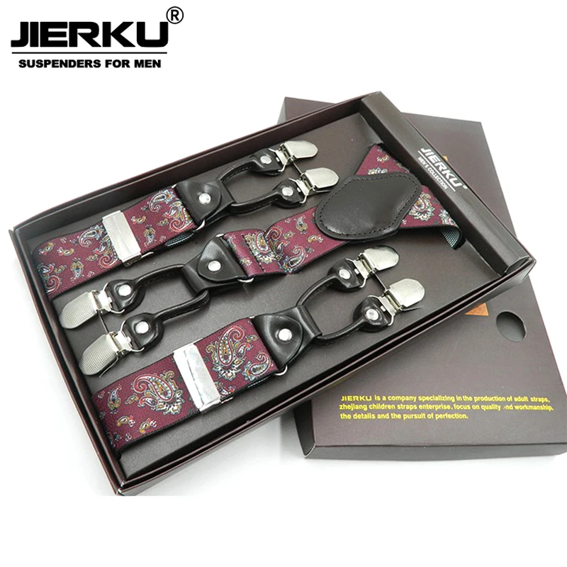 

JIERKU Suspenders Man's Braces 6 Clips Suspensorio Fashion Trousers Strap Father/Husband's Gift 3.5*120cm