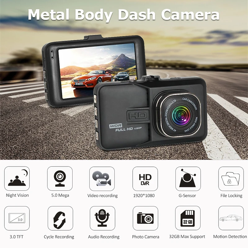 Автомобильный видеорегистратор QUIDUX с двумя объективами FHD 1080 P 3 0 дюймов