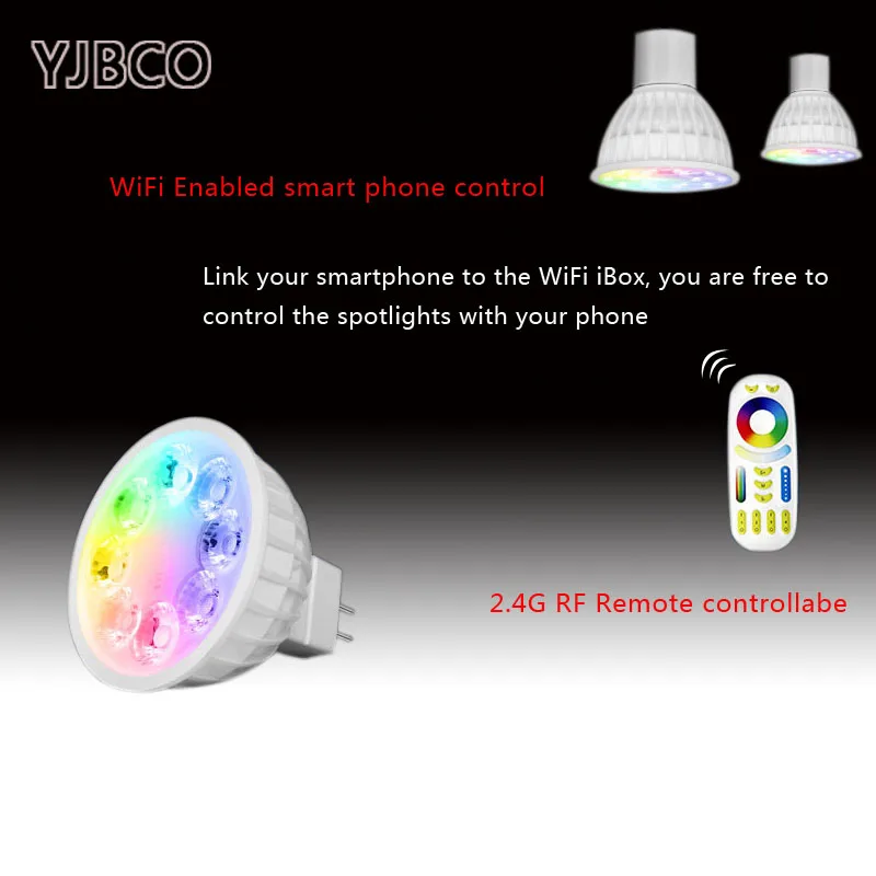 

Mi Light AC/DC12V 4W LED Bulb MR16 Lamp Light Dimmable RGB + Warm White + White (RGB+CCT) Spotlight Indoor Holiday Decoration