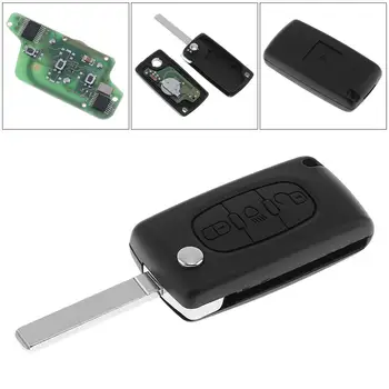 

433MHz 3 Buttons Keyless Uncut Flip Car Remote Key Fob with Light Button PCF7941 Chip and VA2 Blade for Citroen Peugeot