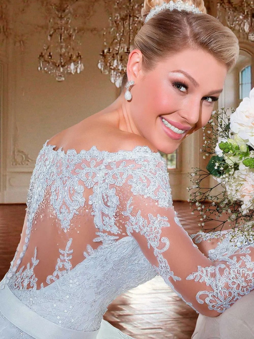 Aliexpress.com Acheter Robe de mariée 2016 élégant à encolure bateau manches longues robe de bal robe de mariée robe de mariée robes de noivas para