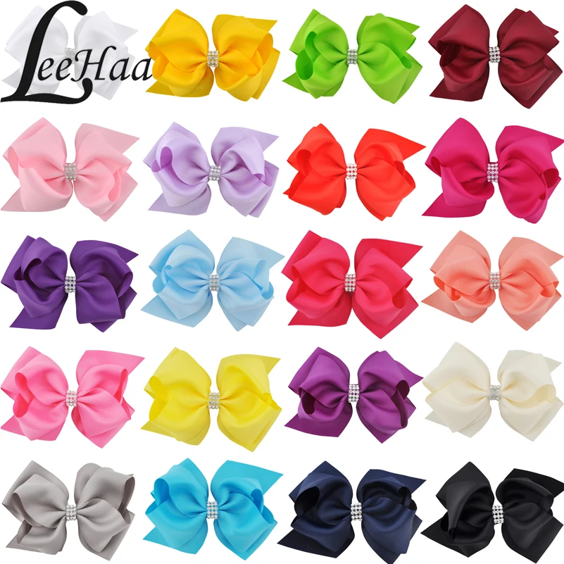 

20PCS 6 Inch Luxury Rhinestone Hair Bows Grosgrain Ribbon Bow Hair Clips Hairpins Headwear Kids Girls Hair Accessories Wholesale