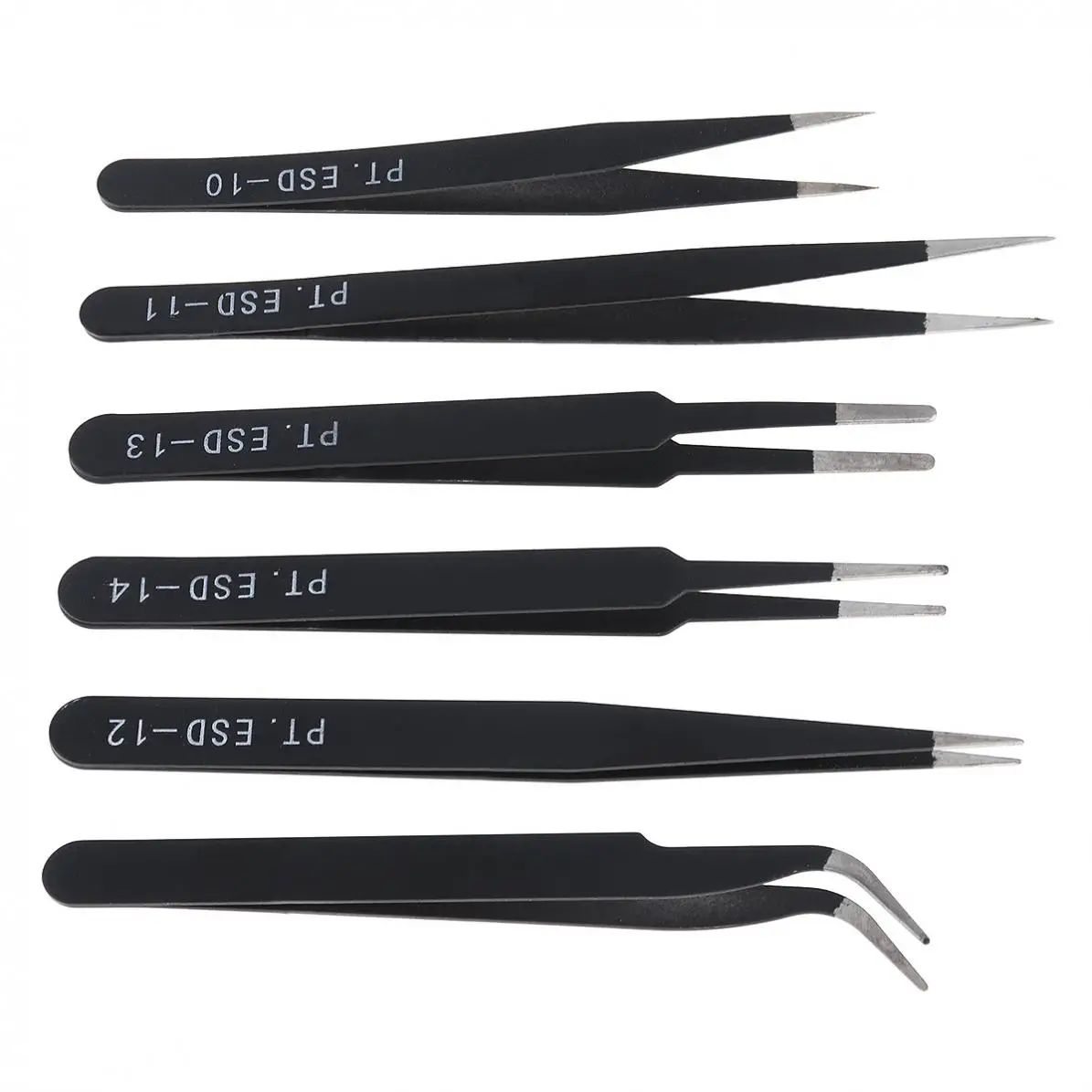 6pcs/lot Stainless Steel Tweezers 1.0MM Anti-static Fix Repair Tool Kit for Electronics,Jewelry and Other Fine Crafts