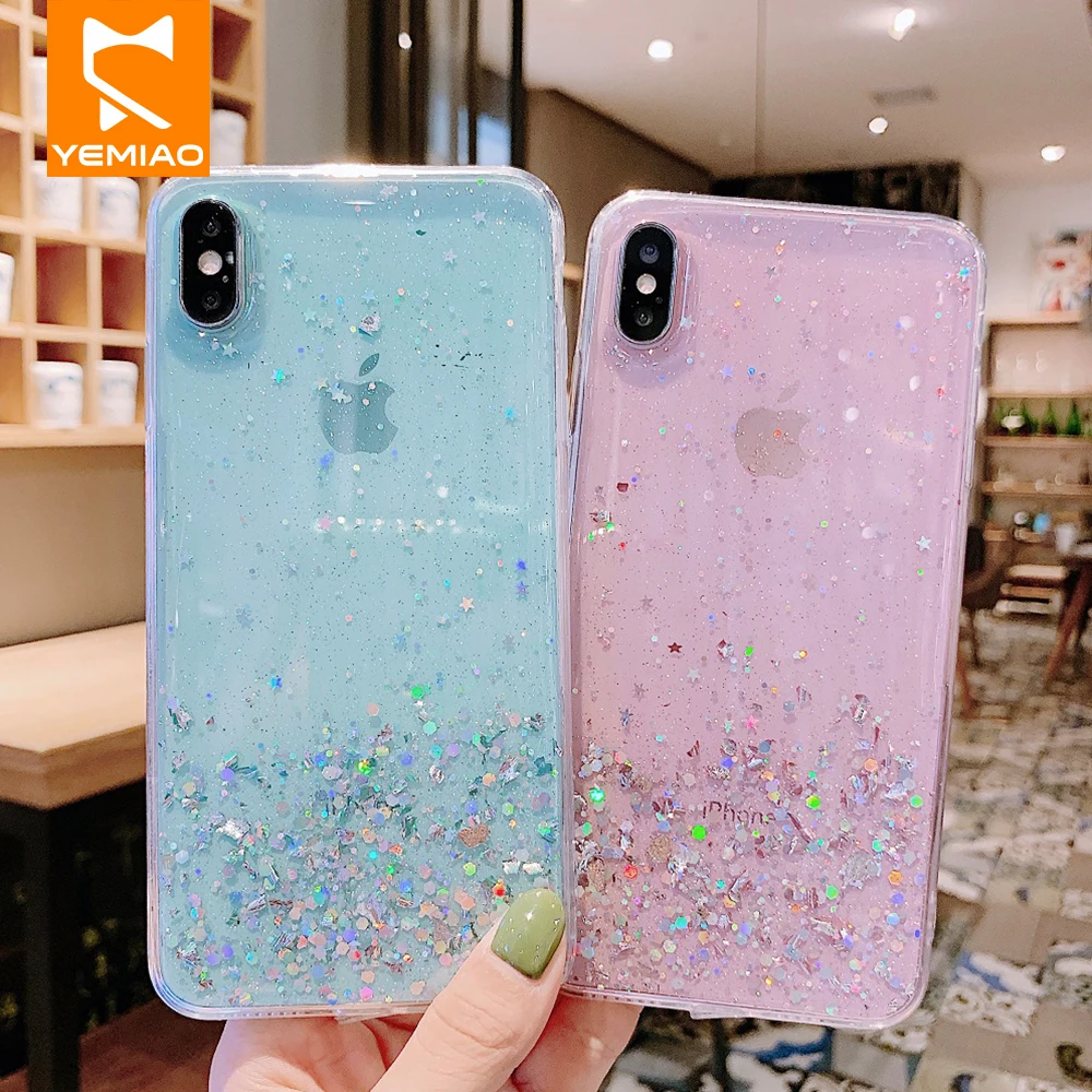 Прозрачный блестящий чехол с пайетками для Huawei P20 Pro P30 Mate20 nova3 nova4 противоударный