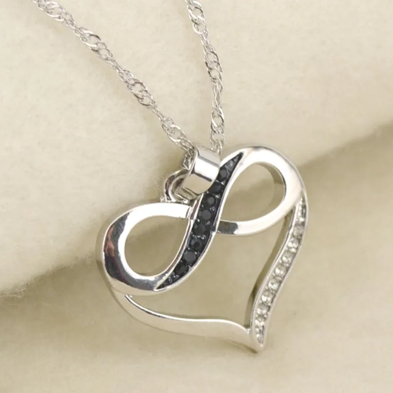 Fishhook модный бренд волна воды рябь цепь черный и белый кристалл камни сердце с бесконечностью металлические ювелирные изделия ожерелье для женщин