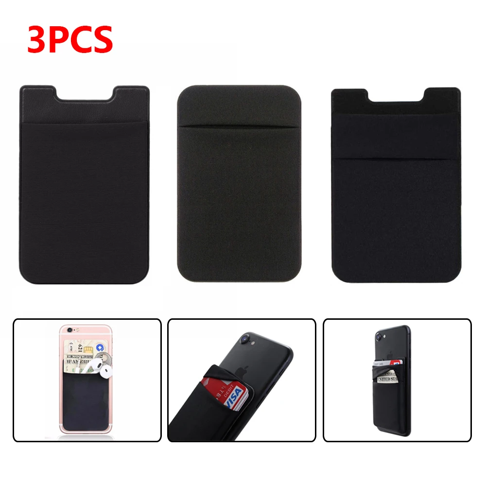 

3pcs/pack Elastic Stretch Lycra Adhesive Lycra Credit Card Holder Wallet for Cell Phone Black Sticker ID Holder Card Sleeve #30