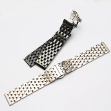Часы-ремешки из нержавеющей стали часы ремешок Твердые звенья браслет полированный черный серебристый 20 мм 22 мм для кварцевых часов