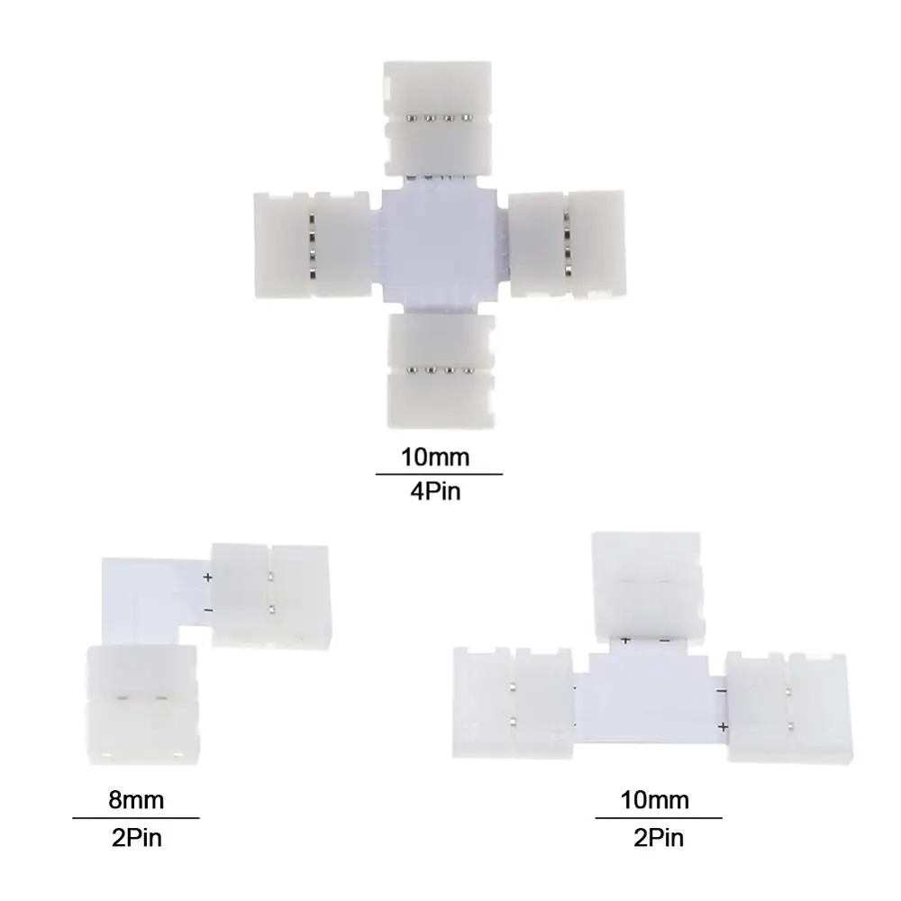 

5pcs LED Strip Connector Free Welding 4pin 5pin 10mm L T X Shape Right Angle Connector for RGB LED Strip Light