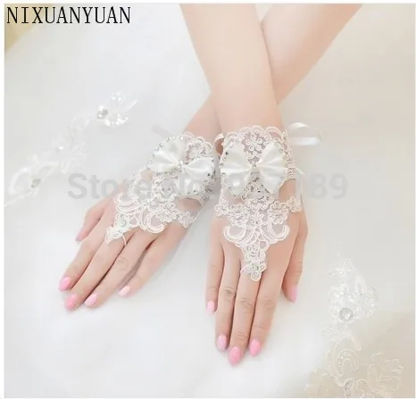 Мода 2019 свадебные женские перчатки без пальцев кружево со стразами Свадебные Прихватки для мангала Лук Короткие Дизайн Высокое качество