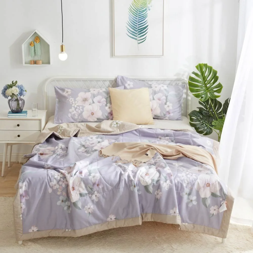 

2019 Light Purple Flowers Quilting Quilt Soft Stitching Soft Cotton Fabric Polyester Filler Twin Full Queen Summer Comforter