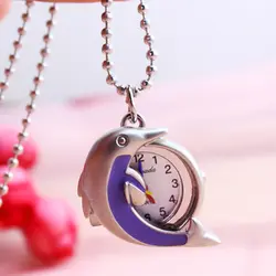 Часы с цепочкой Для женщин Для мужчин карманные часы Дельфин Стиль кварцевые часы, брелок