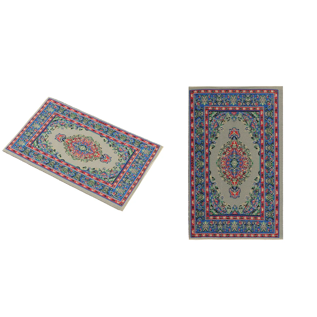 2pcs Turkish Style Carpet Area Rug for 1:12 Dolls House Any Rooms Door Decor Accessories Blue