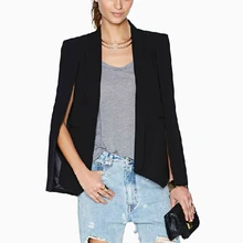 XS-XXL 6 Size Fashion Cloak Cape Blazer Women Coat White Black Lapel Split Long Sleeve Pockets Solid Casual Suit Jacket Workwear