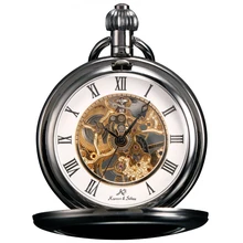 KS Steampunk Watches Hand Winding Retro Gun Tone Skeleton Roman Numerals Fob Pendant Chains Mechanical Pocket Watch Gift /KSP006