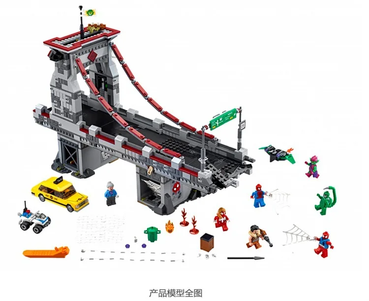 

Spiderman Web Warriors Bridge Battle Model 07038 1165Pcs Super Hero Building Kit Block Bricks Kid Education Children Toys