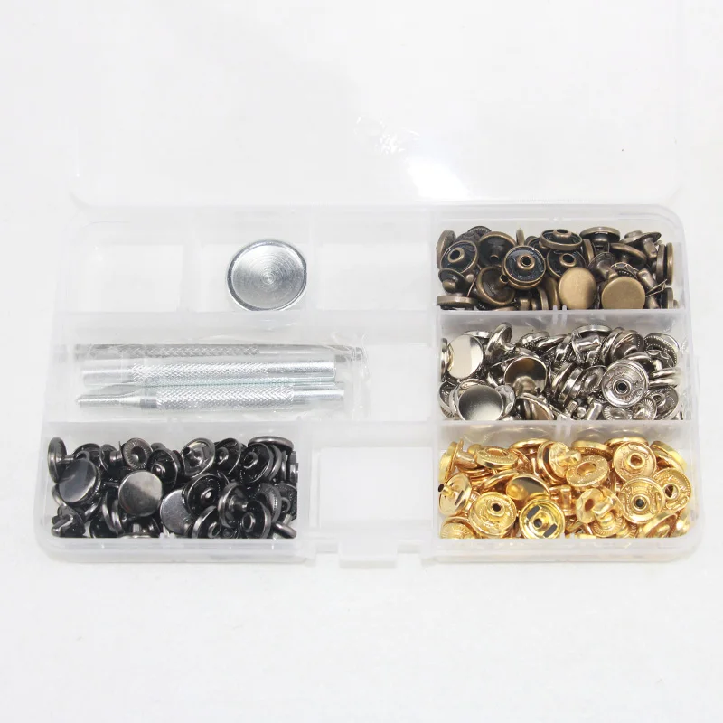

Snap Fasteners Press Stud Kit Set with Tool Inbox Sewing Leather Buttons Installation Tools Hot Sale