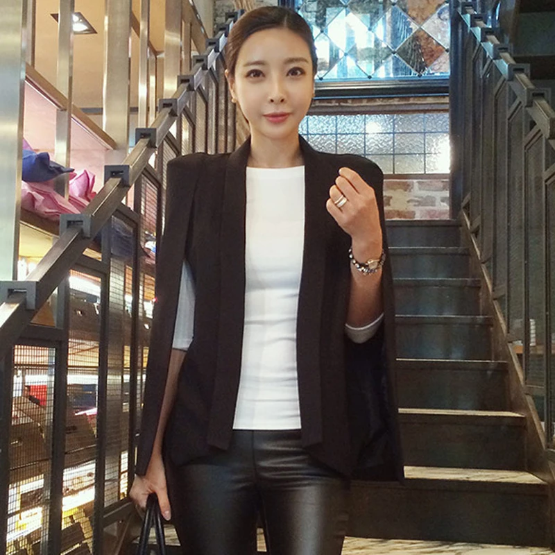 

2019 early autumn new cloak shawl thin section large size casual black small suit