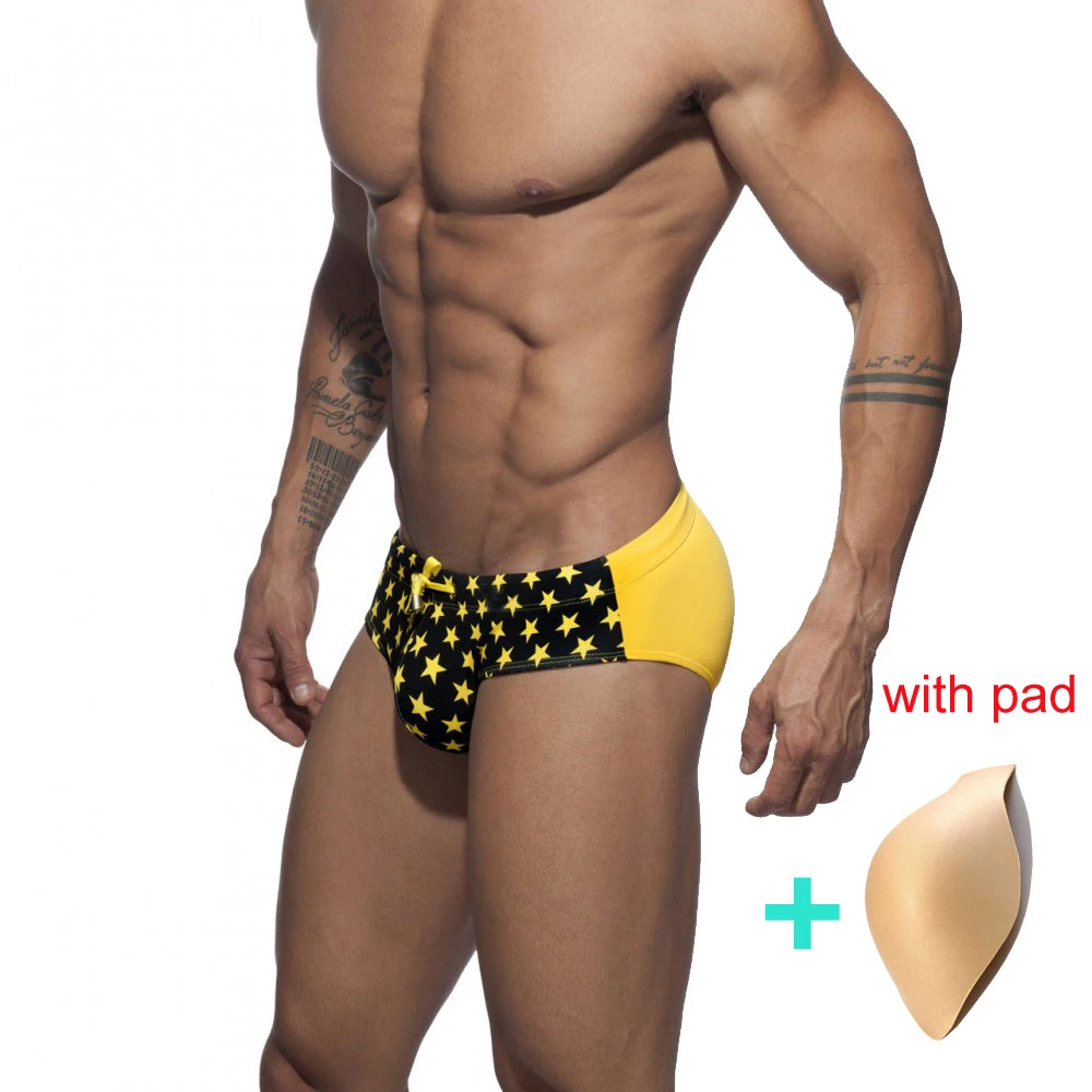 

swim trunks low waist swimwear 2018 summer sexy men's brand swimming briefs push-up pad gay patchwork beach short C2011