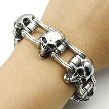 

High Quality! 23mm Width Skull Bracelet 316L Stainless Steel Big Heavy Men Bracelet Biker Motorcycle Hand Chain Wholesale KB013