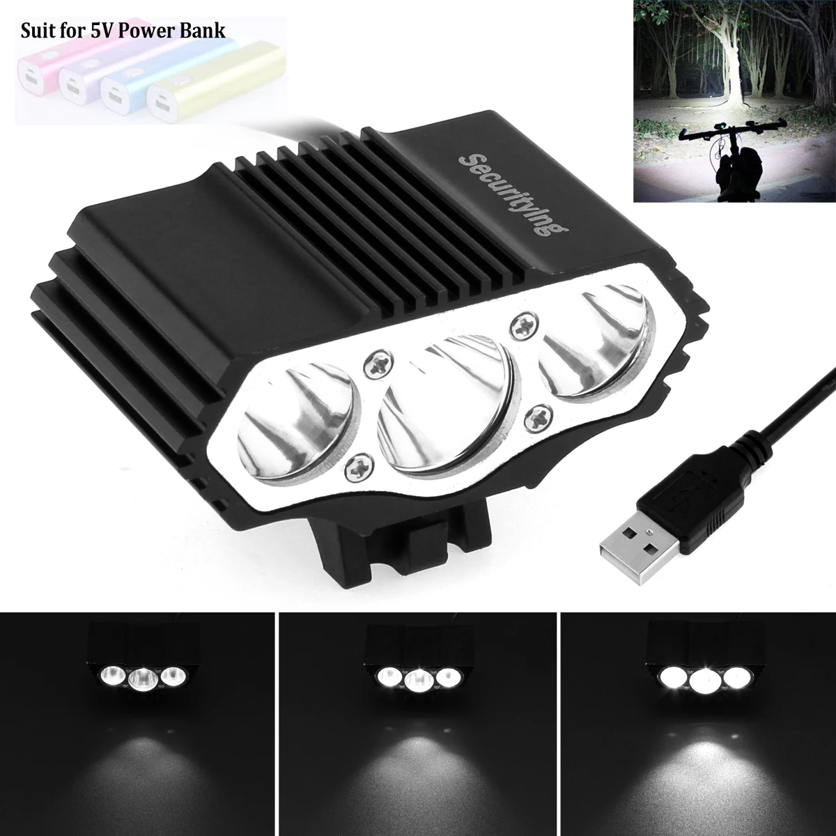 

SecurityIng Outdoor X3 CREE XM-L T6 Waterproof Led Head light Bike lights USB Head Light Lamp (not including battery)