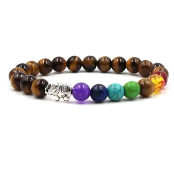 

Natural Stone Beads 7 Chakra Healing Balance Elephant charm Bracelets Yoga Reiki Prayer Bead Bracelet for Men Women pulseira
