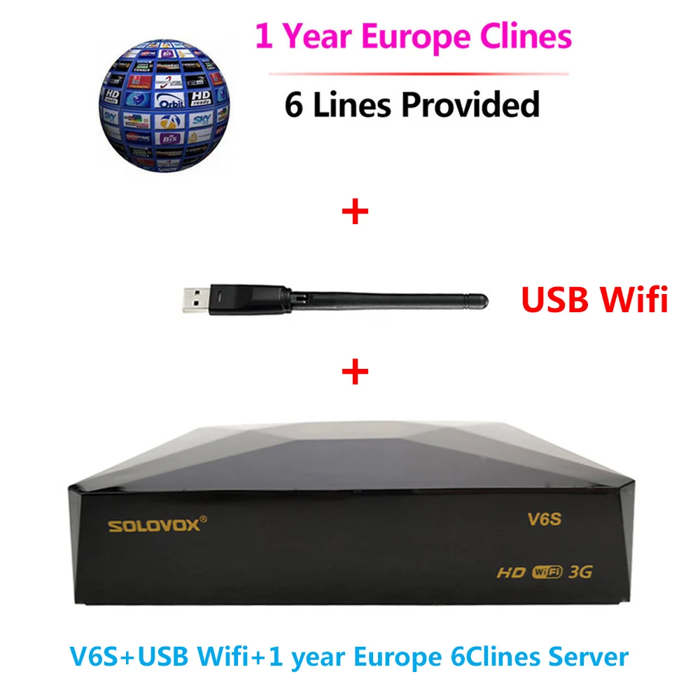 SZBOX SOLOVOX S V6S спутниковый ТВ ресивер домашний кинотеатр HD Поддержка M3U CCCAM tv Xtream для ЕС Fr USK США арабский спутниковый ресивер - Цвет: V6S add Wifi 6Clines