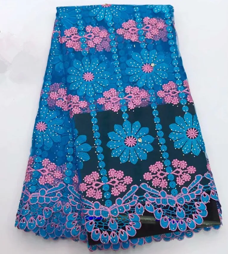 

Nigerian chiffon lace fabric 2018 new fashion embroidery net lace fabric with stones