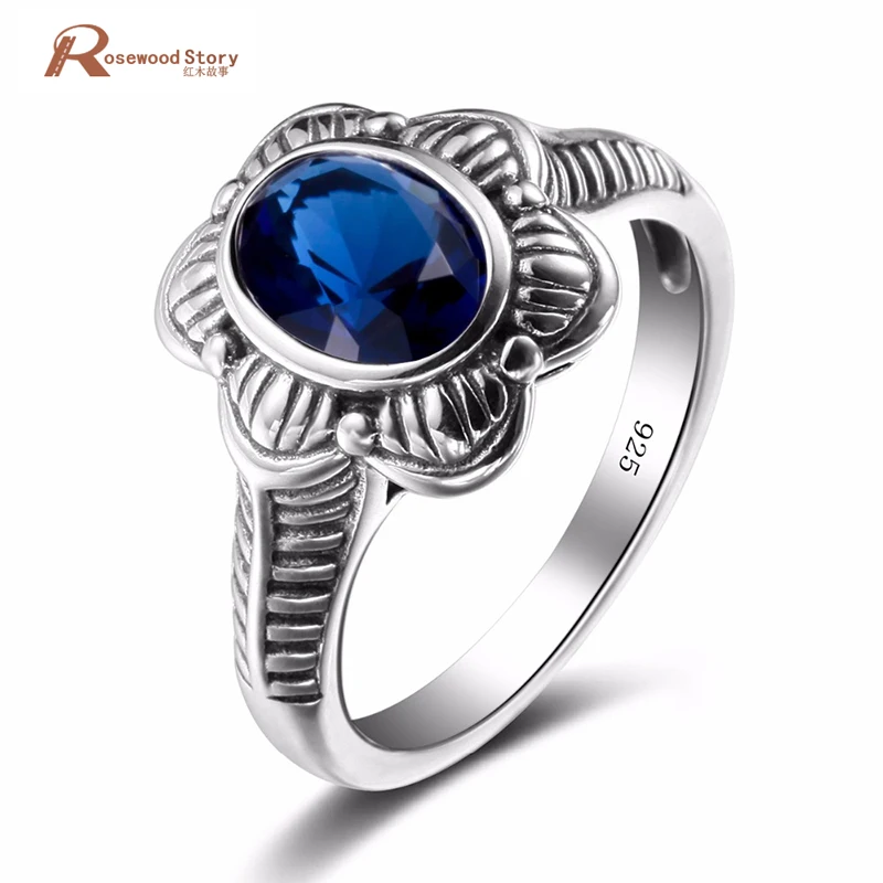 

Charm Handmade Women Cocktail Rings Flower Shape Lab Sapphire 925 Sterling Silver September Birthstone Ring Vintage Gift Jewelry