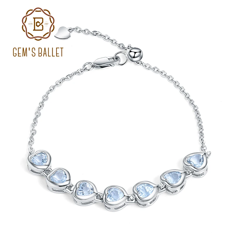 

GEM'S BALLET Heart Shape 6.70Ct Natural Sky Blue Topaz Bracelet 925 Sterling Silver Adjustable Bracelet For Women Fine Jewelry