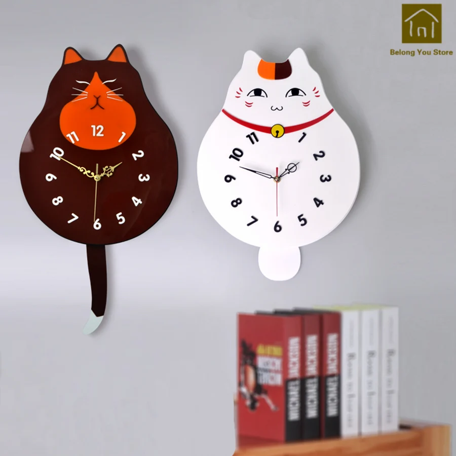 Swing Tail Cat Mute Modern Personality Wall Clock Children Presente Clocks Decorative Watch Wanduhren SKP010 | Дом и сад
