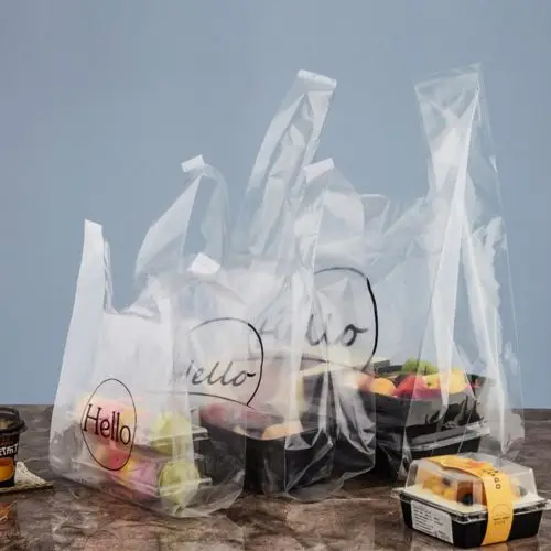 

50pcs Plastic Clear Bags Retail with Handle Bread Cake Toast Packing Pouch Bakery Use