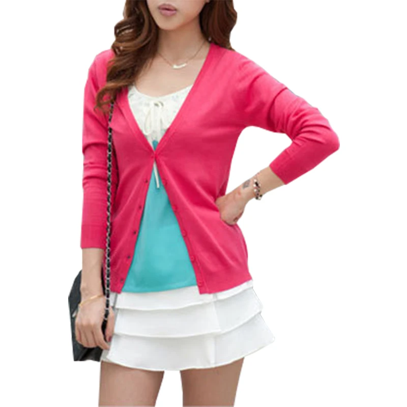 

Spring Summer New Sweater Women Wild Slim V-neck Sweaters Female Cardigan Shawl Jacket Air Conditioning Shirt Vestidos LXJ047