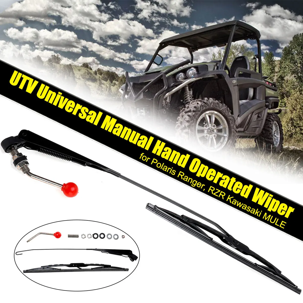 

450 mm Scraping Arm 400 mm Scraper Windscreen UTV Universal Manual Hand Operated Wiper for Polaris Ranger, RZR for Kawasaki MULE