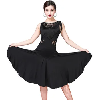 

2019 New Latin Ballroom Dress Womens Slim Tasseled Lace Latin Salsa Dancing Dress Hot Selling Tango Cha Cha Latin Practice Skirt
