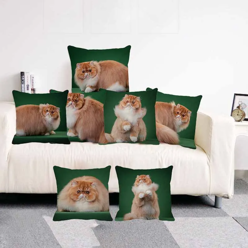 

XUNYU Cute British Long-haired Cat Throw Pillow Cover 45*45cm Square Cushion Covers Linen Pillow Case Home Decor Pillows Cases