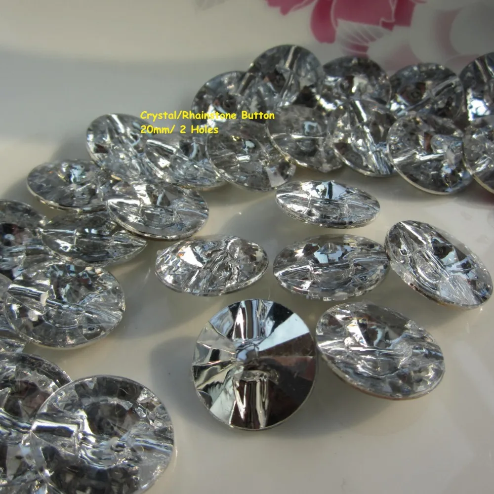 Кристальные пуговицы 2 круглых отверстия 20 мм Rhainstone кнопку яркое серебро 50 шт./лот