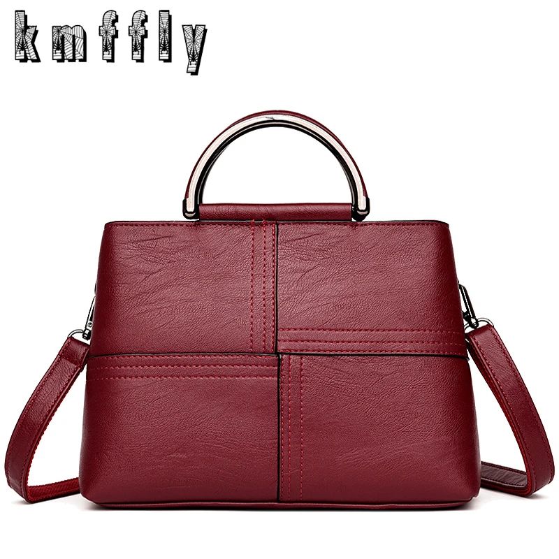 KMFFLY Handbag Women Bags Handbags Women Famous Brands Casual Tote Fashion Thread Ladies Hand Bags Soft Pu Leather bolsos mujer