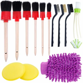 

13pc Cleaning Brush Set Car Detailing Kit Boar Hair Vehicle Accessory Equipment Interior For Wheel Clean Round
